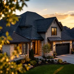 Completed premium shingle roof on a well-kept home