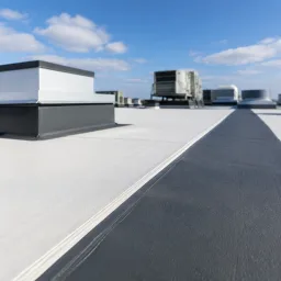 Commercial flat roof detail with clean membrane seams